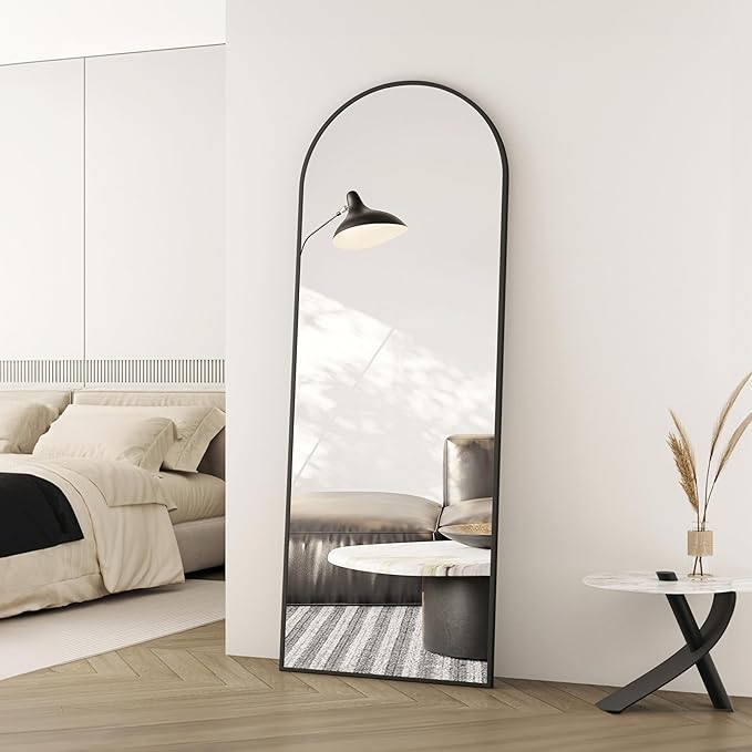 Arched Full Length Mirror, 64"×21" Floor Mirror with Stand, Large Full Length Mirrors for Home Wall Decor, Arched Mirrors for Bedroom Cloakroom Decor - Black