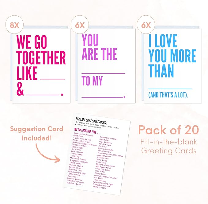 Aly Lou Fill-in-the-Blank Cards, 20 Pieces, Wedding, Anniversary, Birthday, Thank You