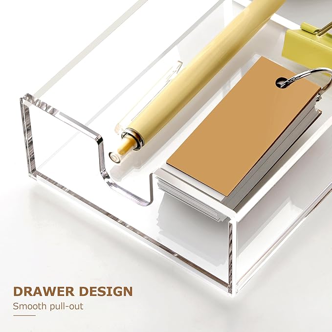 SANRUI Acrylic Mail Sorter Desktop Organizer Holder with Drawer, 5 Compartments Clear Small File Script Letter Document Storage for Desk Bill Filling Envelope Holder Office, Home, School Organization