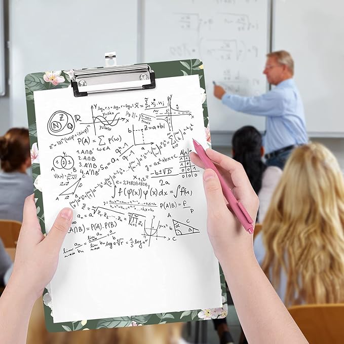 WAVEYU Cute Hardboard Office Clipboard, Clipboard with Low Profile Clip Designed for Students Classroom School and Office Use, Green Flower(12.5"x9")