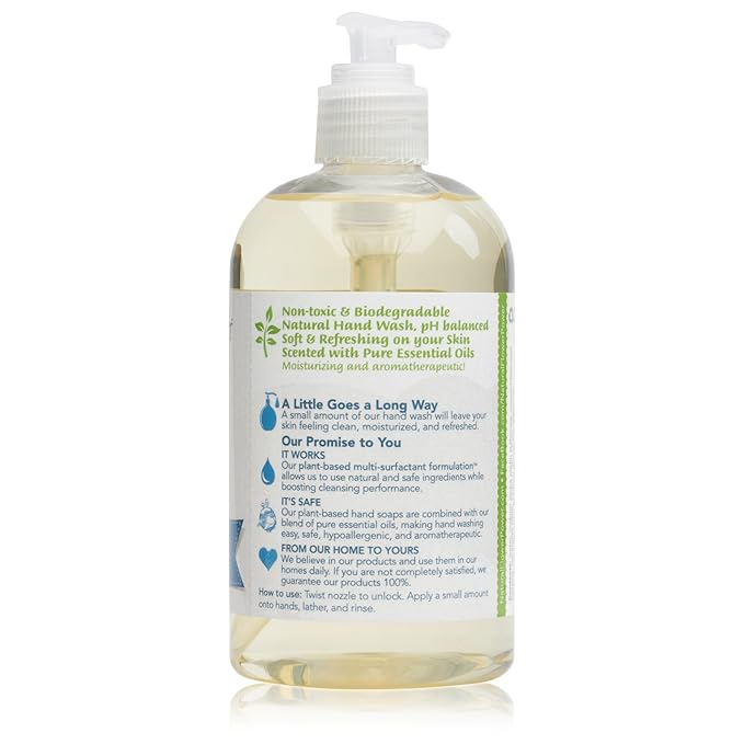 Liquid Hand Soap – Plant-Derived and Bio-Based Formula – Sulfate-Free, pH-Balanced, Vegan 3 Pack – Lemongrass – 3 x 12 oz
