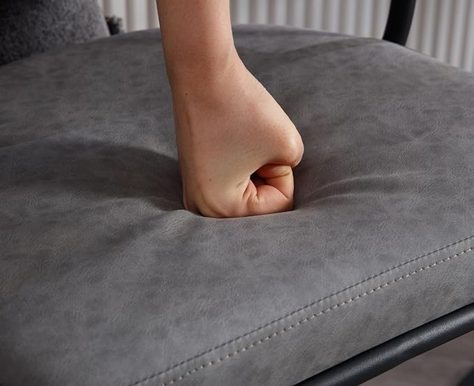 Adjustable Modern Bar Stools Set of 6 Faux Leather Barstools Swivel Counter Height Bar stools with Curved Back/Black Metal Base Comfy Upholstered Bar Chairs for Kitchen Island, Grey