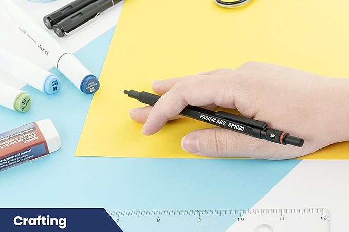 Pacific Arc Chromagraph Metal Mechanical Pencil .3 mm Black Barrel Mechanical Pencil with Built In Lead Pencil Grade Indicator, Lead Pencil Holder for Drafting, Sketching, and Drawing