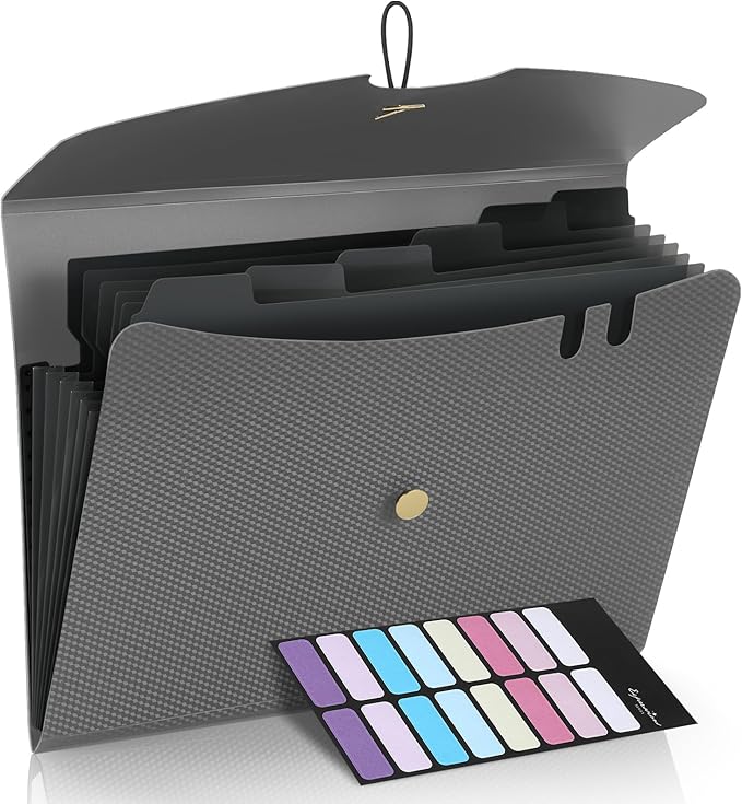 Sooez 7 Pocket Expanding File Folder, Premium Accordion File Organizer, Letter Size Folders for Documents, Sleek Filing Folders with Bungee Closure, Portable Folders for School Office Supplies, Grey
