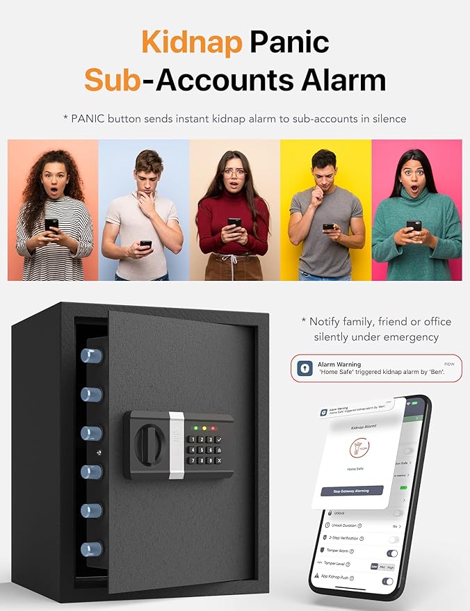 FORFEND Smart Home Safe | WiFi Safe Box App Lock/Alarm | Voice Command, Kidnap Alarm, Tamper Detect, Frozen Mode, Sub Account| Digital Safe Anti Theft