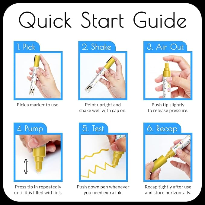 5 Acrylic Yellow Paint Pen - Extra Fine Tip, Thin & Jumbo (1mm, 3mm, 6mm, 10mm, 15mm) - Yellow Paint Marker for Metal, Fabric, Canvas, Wood, Rock Painting, Glass Markers, Water-based ink