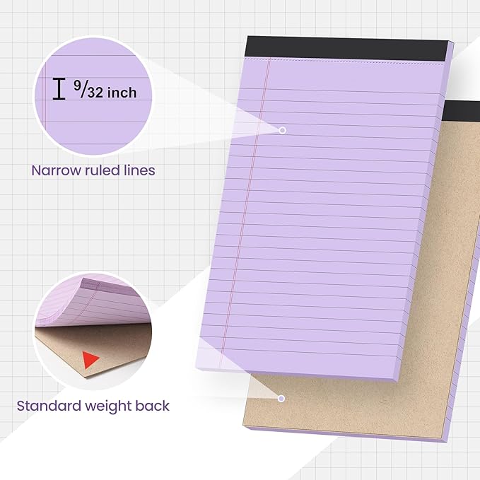 VITEVER Note Pads 5x8,[7 Pack] Colorful Narrow Ruled Legal Pads,Micro Writing Pads Perforated Lined Note Paper for Study,Office,To-Do Lists,30 Sheet/notepad, Multicolor