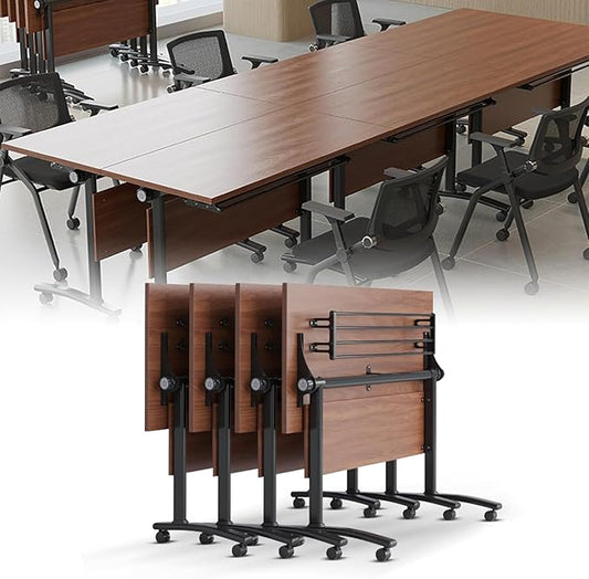 Conference Table,Folding Conference Tables Modern White Conference Room Table with Wheels, 2-10 Persons,for Office, Meeting Room (4, 1619YHT, 47IN)