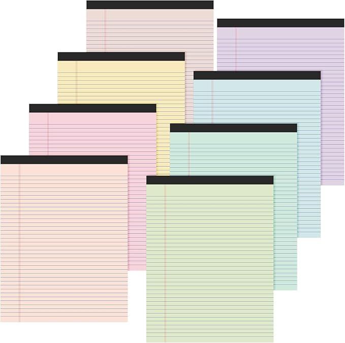 Fuutreo 8 Pcs 8.5'' x 11'' Colored Legal Pad Writing Pads Narrow Ruled 50 Sheets Per Notepad Perforated Writing Notepad Office Supplies for College Office Business (Macaron Color)