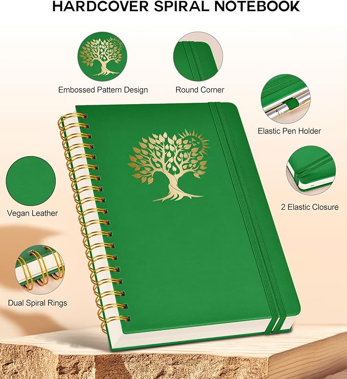 Large Spiral Notebook Journal for Women Men - 300 Numbered Lined Pages, College Ruled,B5 Hardcover Spiral Bound Notebook for School, Work, Note Taking, Writing, Leather Spiral Journal 7"x10"