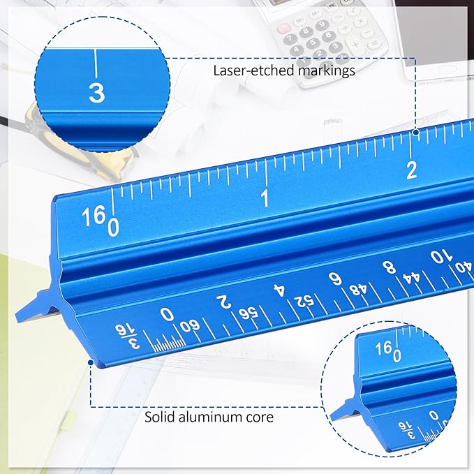 Fumete 12 Pack 6 Inch Architectural Engineering Scale Rulers Small Scale Ruler Pocket Size Scale Ruler Construction Rulers Imperial Measurements for Architects Engineering, Draftsman Drawing(Blue)