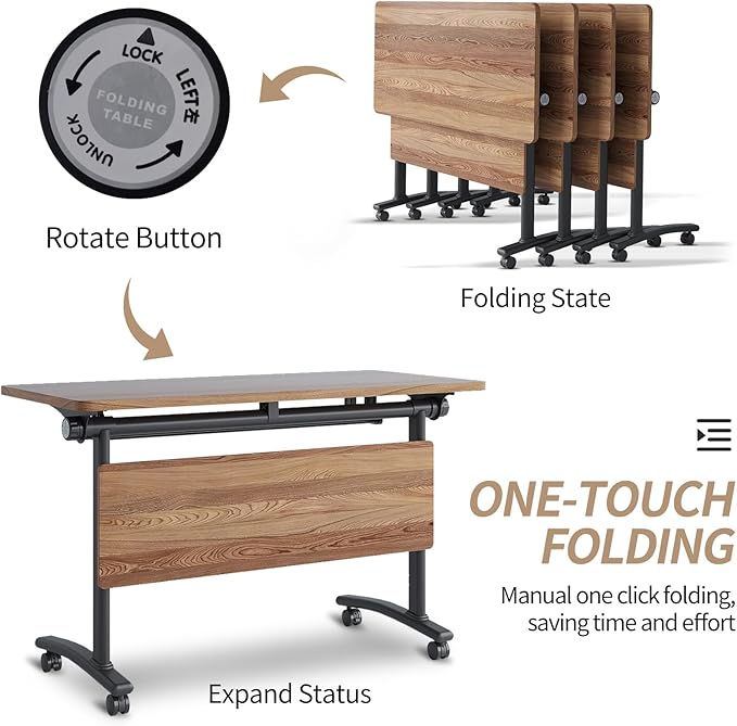 Folding Conference Table, Modern Conference Room Tables with Flip-Top Design, Foldable Conference Table Meeting Table with Wheels, Mobile Seminar Training Tables for Office Classroom (8, Walnut 2)