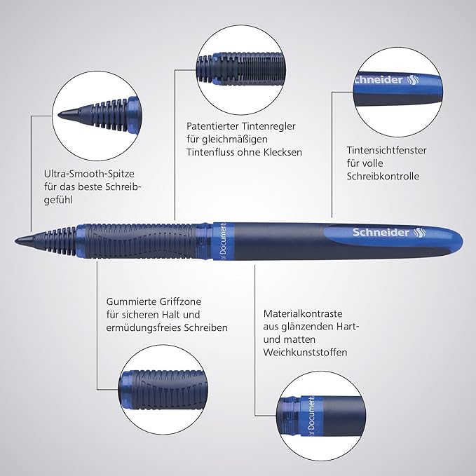 Schneider One Business Rollerball Pen, 0.6 mm Ultra-Smooth Tip, Blue Barrel, Red Ink, Box of 10 Pens (183002)