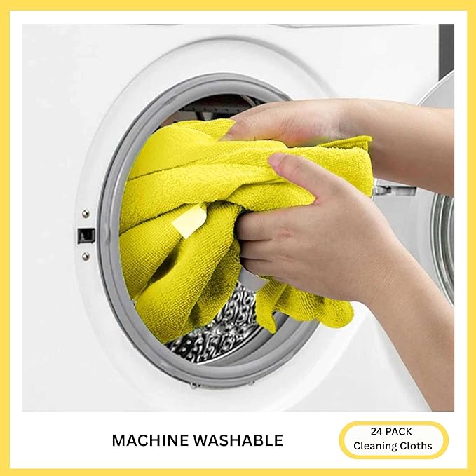 Microfiber Cleaning Cloth for Kitchen & households, Towels for Cars. (300gsm) (Pack of 24 Yellow)