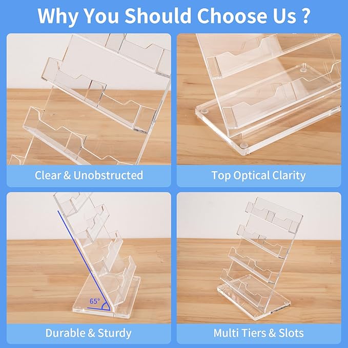 NIUBEE Acrylic Business Card Holder for Desk 4 Tier Clear Business Card Stand, Business Card Display for Office Exhibition, 520 Cards Capacity, 8 Slots