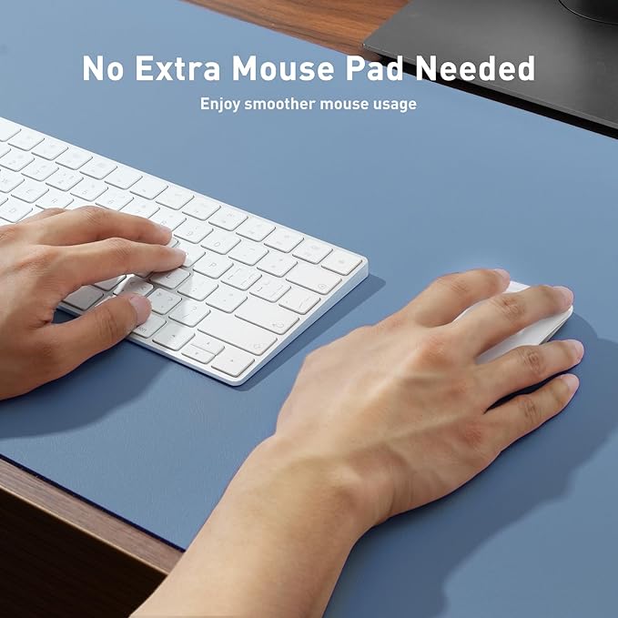 Aothia Leather Desk Pad Protector, Mouse Pad, Office Desk Mat, Non-Slip PU Leather Desk Blotter, Laptop Desk Pad, Waterproof Desk Writing Pad for Office and Home (Denim Blue, 36" x 17")