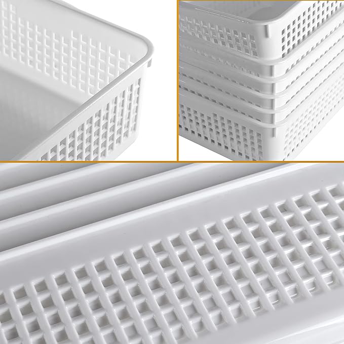 A4 Size Plastic Storage Basket,Desktop File Paper Letter Organizer Tray, 6-Packs (White)