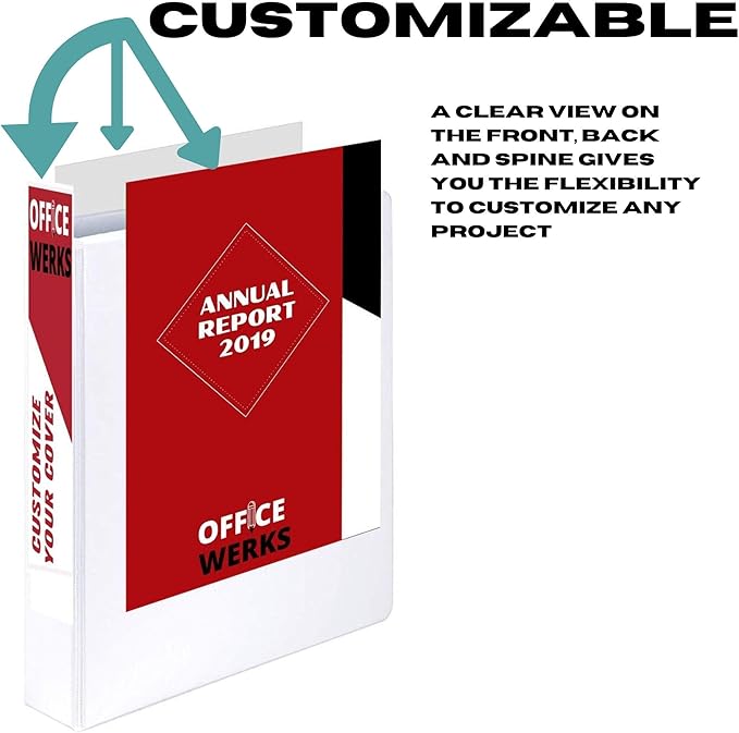 Office Werks 3 Ring Binder, Professional D Ring Binder 2.5 Inch, 12 Presentation Folder for Standard Pages 8.5 x 11 with Pockets, Crystal Clear View White Binder (12 Pack)