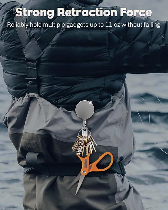 Uniclife 2 Pack Metal Retractable Keychain Heavy Duty Retractable Badge Reel for Badge Holder All Metal Casing with Stainless Steel Spring Coil 27.5 Inch Nylon Rope Belt Clip and Key Ring
