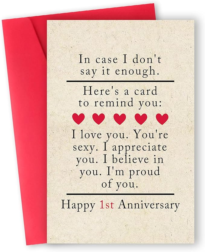 Happy One Year Anniversary Card Gifts for Him Her,Funny 1st Wedding Anniversary Card for Wife Husband,1 Year Anniversary Paper Gifts for Girlfriend Boyfriend,First Anniversary Day Card