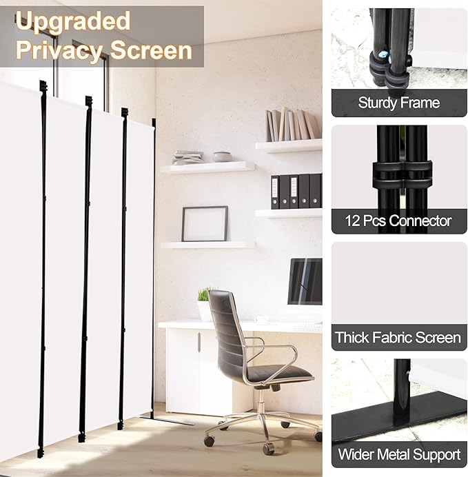 MAYOLIAH 4 Panel Room Divider Screen 6Ft Tall Foldable Privacy Dividers Indoor Wall Partition Room Separator White