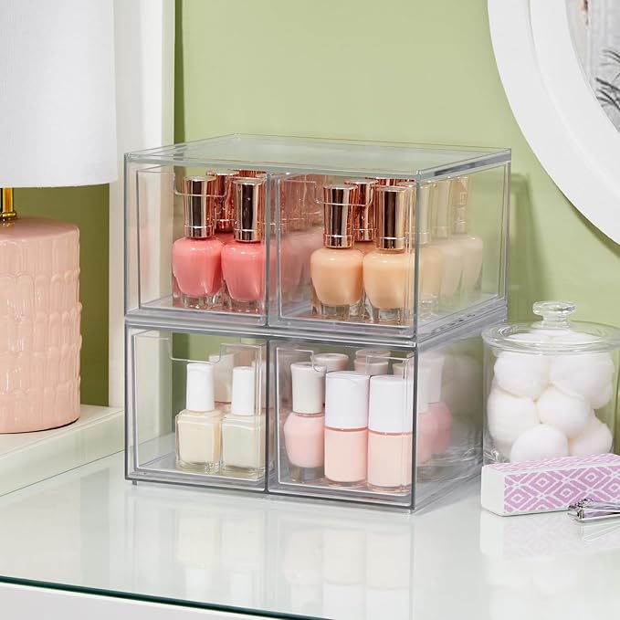 STORi Chloe Space-Saving Clear Drawer Organizer (4 Tall Drawers) Sort Office, Kitchen, Beauty Supplies, Makeup, Pens, Jewelry, Stationary, Made in USA