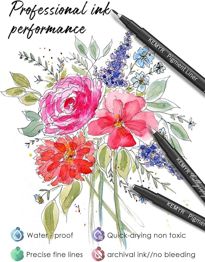 4 Micro Fine liner Drawing Art Pens Calligraphy Pens: 0.05mm Size Black Art supplies Waterproof Archival Black Ink Markers For Artists,Use for Professional Watercolor,Sketching