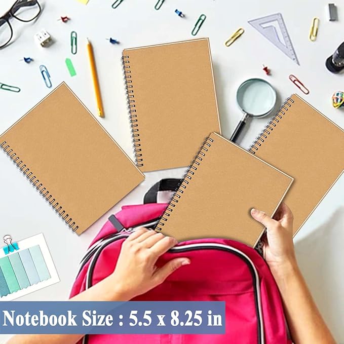 GINMLYDA Small Spiral Notebook A5, 6Pack 120 Lined Pages 8.25x5.5 Inches Brown Spiral Journal Kraft Cover Notebooks & Writing Pads for School Home Office Aesthetic Sketch Drawing Note