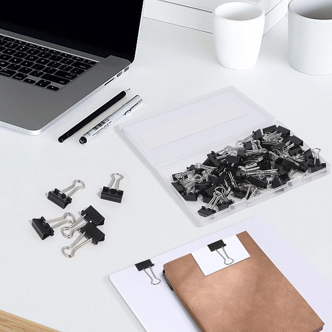 Ufmarine 60 Pcs Small Binder Clips 3/4 Inch Length, Black Small Paper Clips for Office, Standard Size