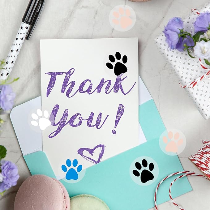 Paw Print Stickers,1.5" Clear Round Bear Paw Print Stickers Dog Puppy Paw Stickers Bear Paw Stickers with Perforation Line (500PCS,Black)