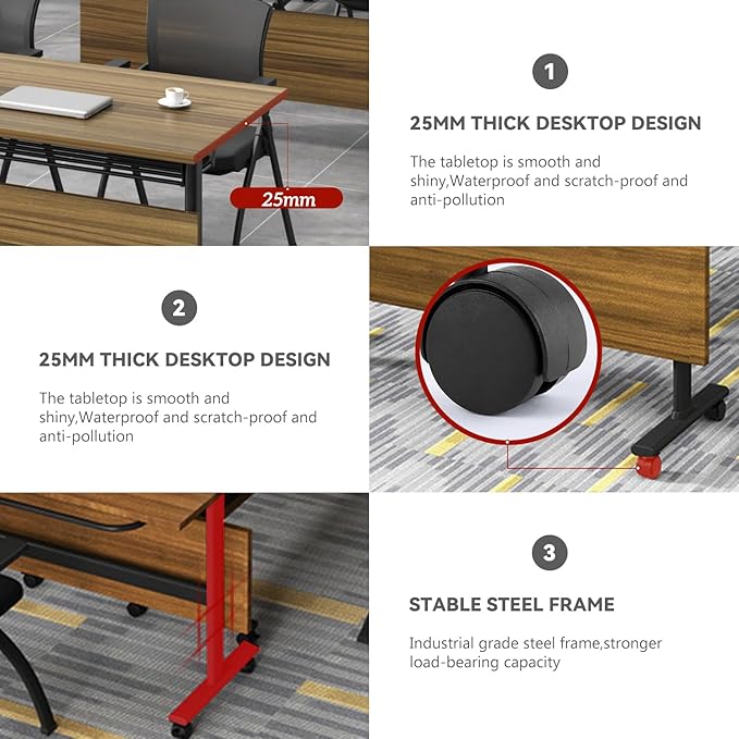 Folding Conference Table,Mobile Conference Room Tables Rolling Meeting Table with Caster Wheels,Flip Top Mobile Training Table,Foldable Rectangle Seminar Tables for Office,Classr (4pack, 55.1in)