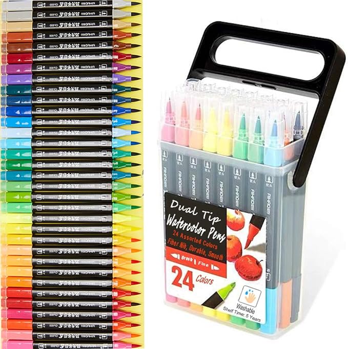 Dual Tip Markers for Kids, Washable Set, Art with Stand Portable Box, Gift For Kids (24 Colours)