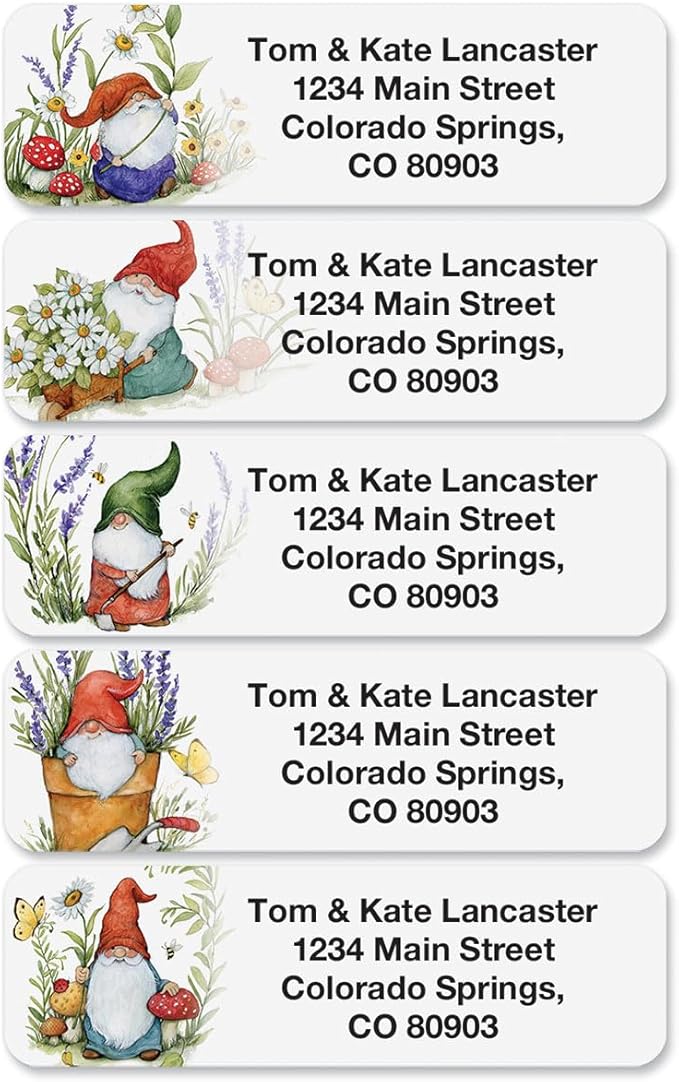Colorful Images Forest Gnomes Rolled Personalized Return Address Mailing Labels with Dispenser, Customize with Name & Shipping Address, 250 ¾” x 2½” Self Adhesive, Easy Peel Label Roll