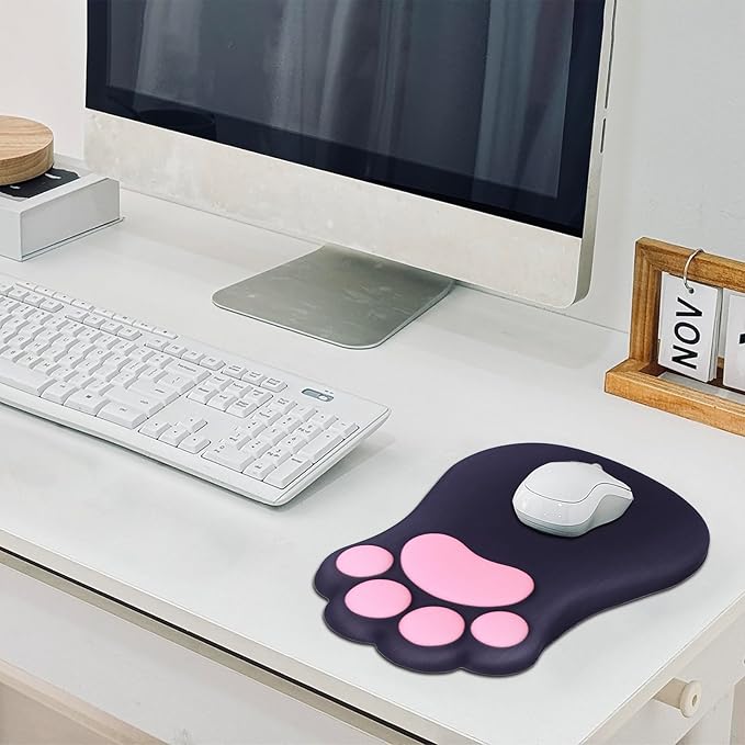 Ergonomic Mouse Pad with Wrist Rest,Cute Cat Paw Mousepad Wrist Support,Comfortable Massage Design Computer Pain Relief Mouse Pad with Non-Slip PU Base for Desk Laptop Gaming Office,Black