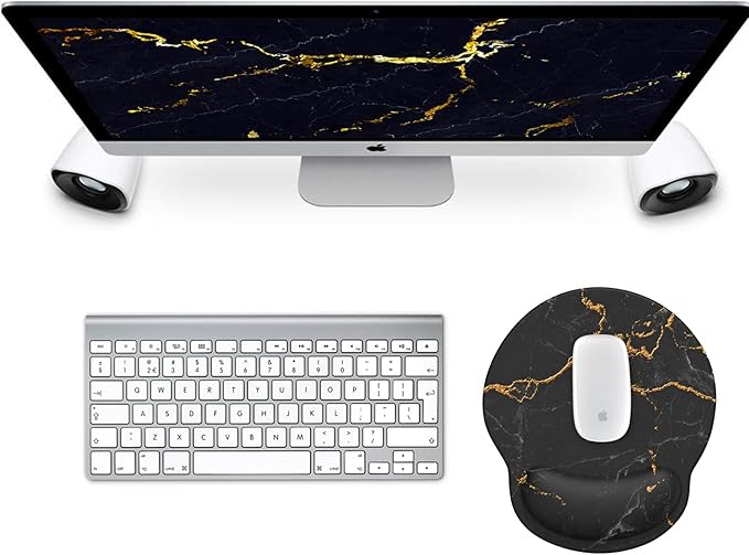 eulps Mouse Pad with Wrist Rest, Comfortable Computer Mousepad with Gel Wrist Support Smooth Surface and Non-Slip PU Base for Pain Relief, Laptop, Office & Home (Black Marble)