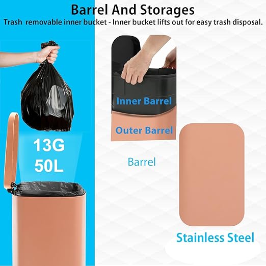 PayLessHere 13 Gallon (50L) Trash Can Kitchen Stainless Steel Trash Can Trash Can with Lid Removable Inner Bucket Foot Pedal Soft Close for Office Home Kitchen Garbage Can Trash Bin