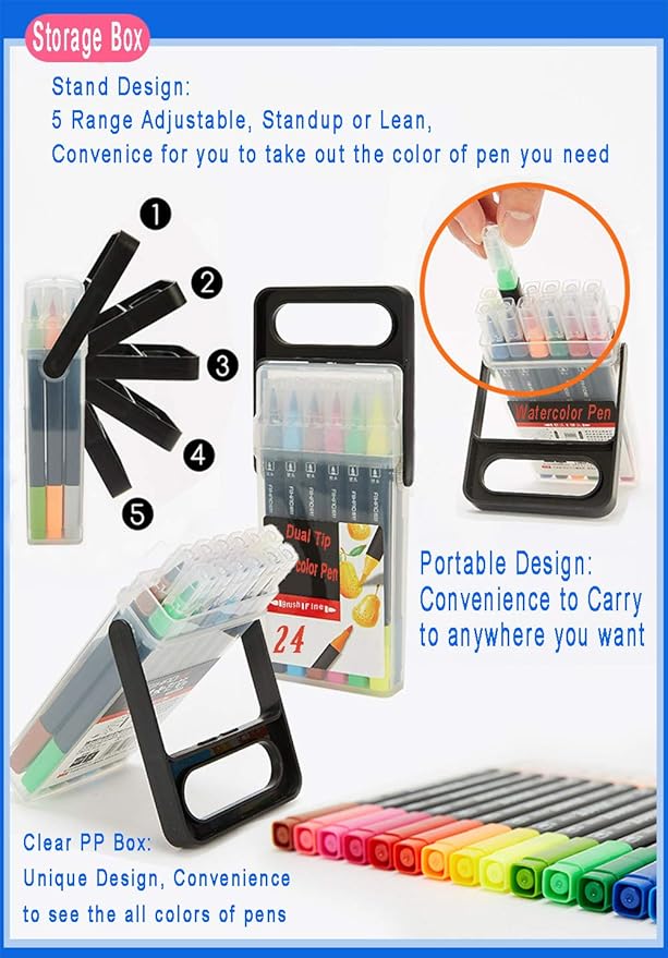 Dual Tip Markers for Kids, Washable Set, Art with Stand Portable Box, Gift For Kids (24 Colours)