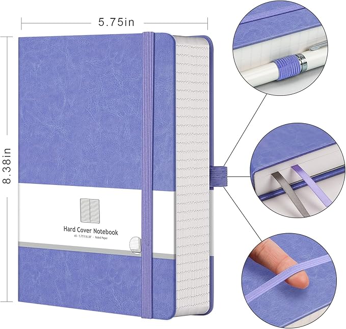 AHGXG Lined Journal Notebook, 320 Numbered Pages Thick Journal for Women, A5 Notebook College Ruled, 100gsm Thick Paper, Faux Leather Hardcover, for Writing Work, 5.75'' X 8.38''-Purple