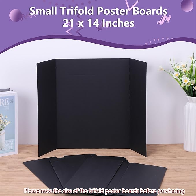 4 Pack Small Trifold Poster Board 21" x 14" Tri Fold Poster Boards Black Corrugated Cardboard Project Boards for Presentations, School Projects, Science Fair, Exhibition Event Display
