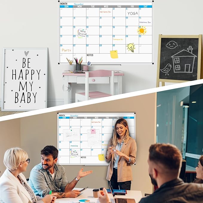 XBoard Magnetic Calendar Whiteboard 60" x 40" - Monthly Calendar Dry Erase Board, White Board + Colorful Calendar Board, Silver Aluminium Framed Monthly Planning Board