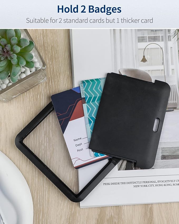 Uniclife 3 Pack Sliding ID Badge Holder Black Horizontal Hard Plastic Case with Clear Window Card Protector Pouch for Office School ID Credit Cards Proximity Key Cards Driver’s Licenses and Passes