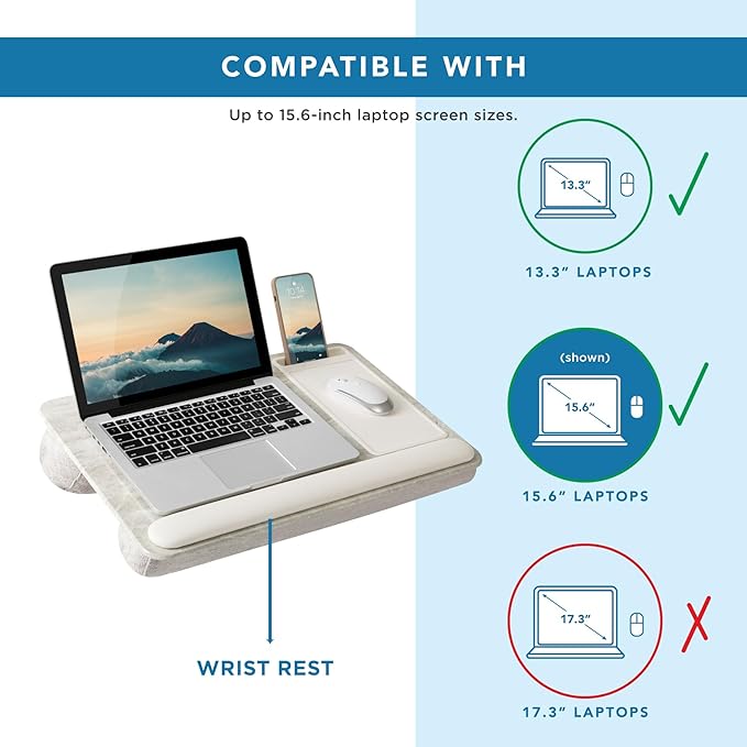 LAPGEAR Home Office Pro Lap Desk with Wrist Rest, Mouse Pad, and Phone Holder - Taj Mahal Marble - Fits up to 15.6 Inch Laptops - Style No. 91601