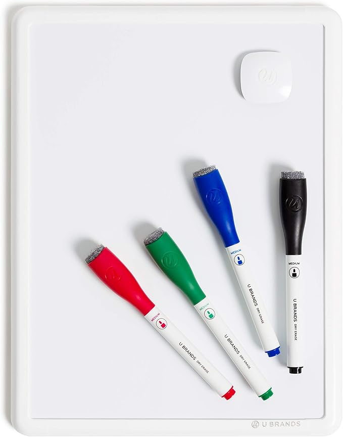 U Brands Contempo Magnetic Dry Erase Board Kit, 8.5”x11”, White Modern Frame, includes 4 Markers and Magnet