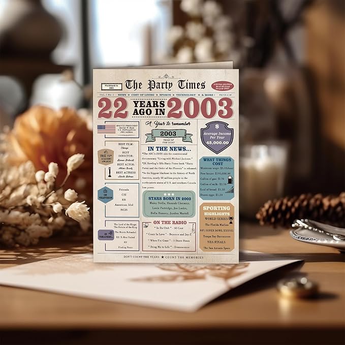 22nd Birthday Card Gifts for Her Him, Retro Gifts for 22 Year Old Male Female, 22nd Birthday Decorations Women Men