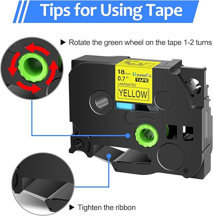 6PK 18mm Yellow Label Tape Compatible for Brother P-Touch Label Maker Tape TZe-641 TZe TZ Label Tape TZ-641 TZe641 18mm 0.7'' Laminated Black on Yellow for PT-D400 D410 D600 D610BT D460BT