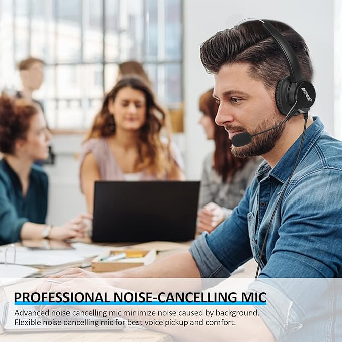 AGPTEK® Hands-Free Call Center Noise Cancelling Corded Monaural Headset USB Headset with Microphone for PC Headphone with Mic Mircrophone - Cord with USB Plug, Volume Control