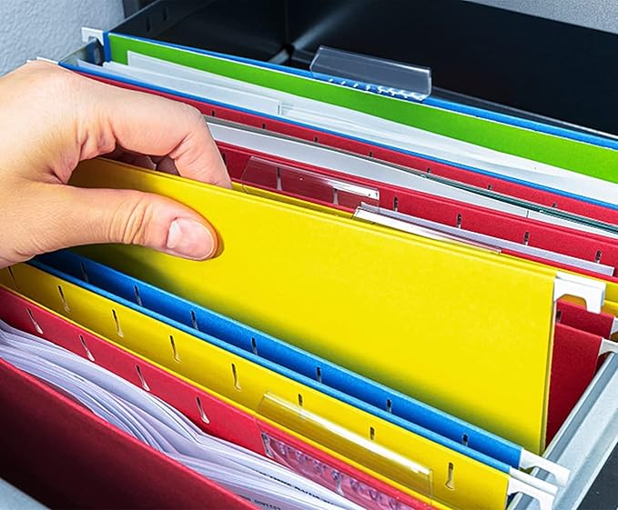 HERKKA Extra Capacity Hanging File Folders, 60 Pack Reinforced Letter Size Hanging Folders with Heavy Duty 1 Inch Expansion, Designed for Bulky Files, Medical Charts, Adjustable Tabs, Assorted Colors