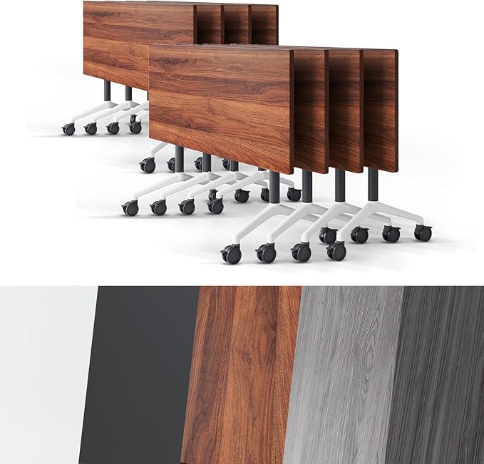 Conference Room Table, Folding Conference Tables,Thicken Grey Tabletop,Flip Top Wooden Seminar Meeting Room Table for Conference Room Offices (8, Walnut, 55.1”)