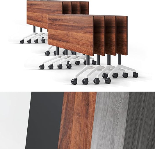 Conference Room Table, Folding Conference Tables,Thicken Grey Tabletop,Flip Top Wooden Seminar Meeting Room Table for Conference Room Offices (8, Walnut, 47.2“)