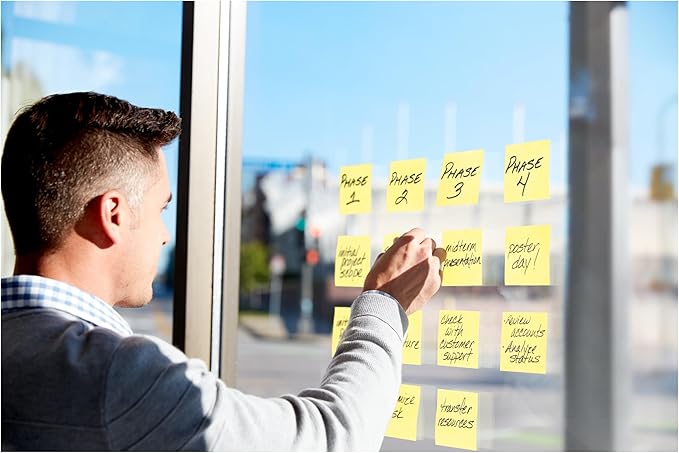 Post-it 100% Recycled Paper Super Sticky Notes, Canary Yellow, 3 in. x 3 in., 12 Sticky Note Pads, 70 Sheets per Pad, School Supplies and Office Products